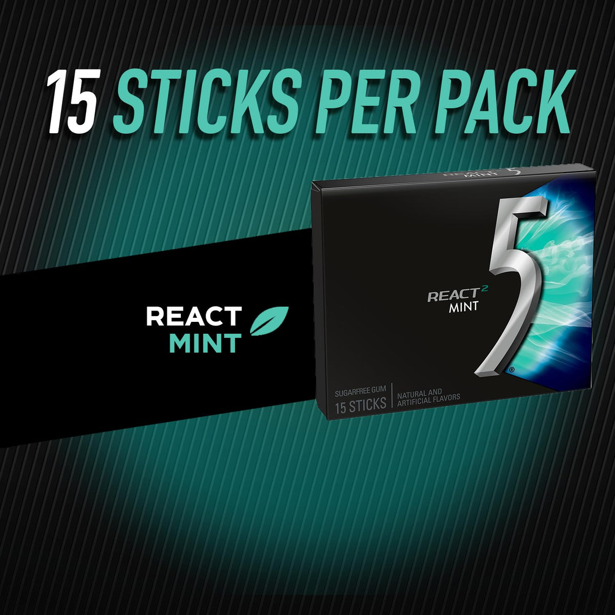 5 GUM React 2 Mint Sugar Free Gum – 15-Stick Pack, 10-Pack