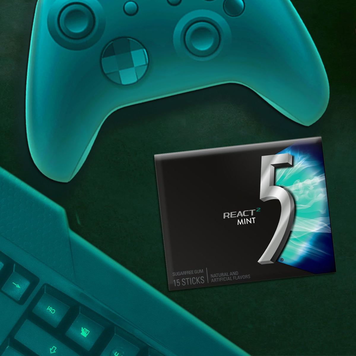 5 GUM React 2 Mint Sugar Free Gum – 15-Stick Pack, 10-Pack