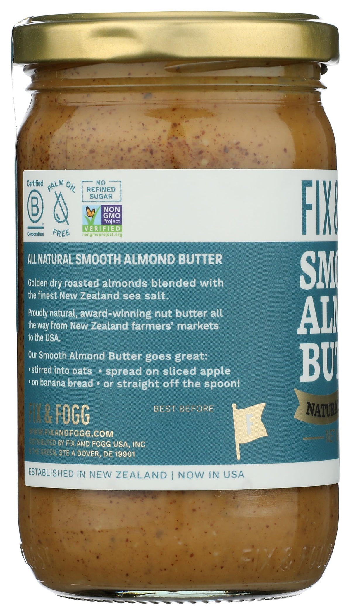 Fix & Fogg Smooth Almond Butter – Palm Oil Free, No Added Sugar, Non-GMO, 10 oz (Pack of 6)