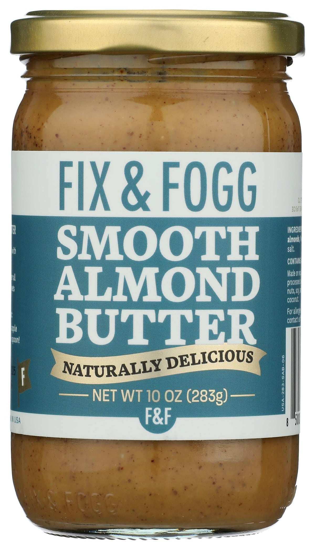 Fix & Fogg Smooth Almond Butter – Palm Oil Free, No Added Sugar, Non-GMO, 10 oz (Pack of 6)