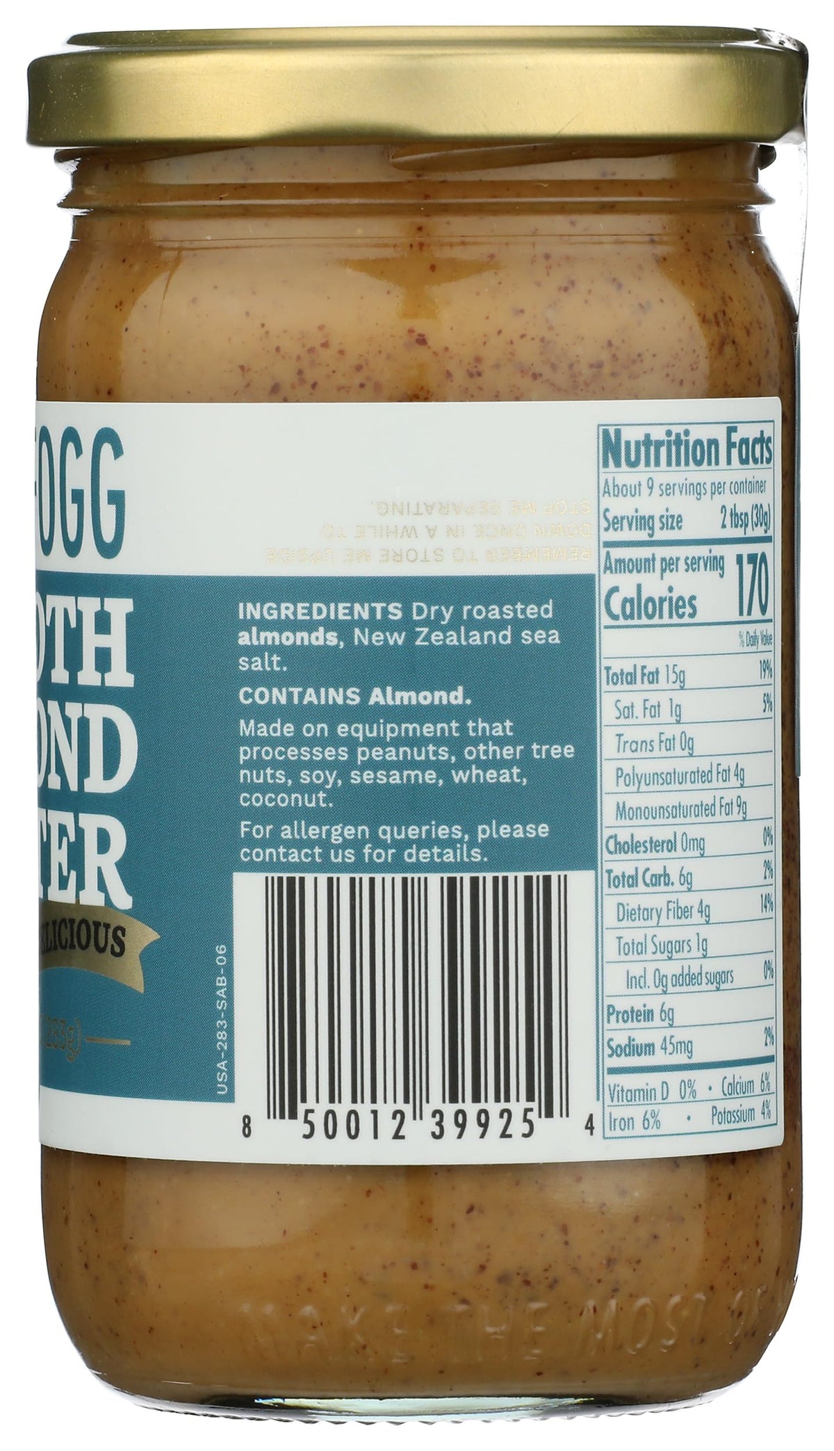 Fix & Fogg Smooth Almond Butter – Palm Oil Free, No Added Sugar, Non-GMO, 10 oz (Pack of 6)