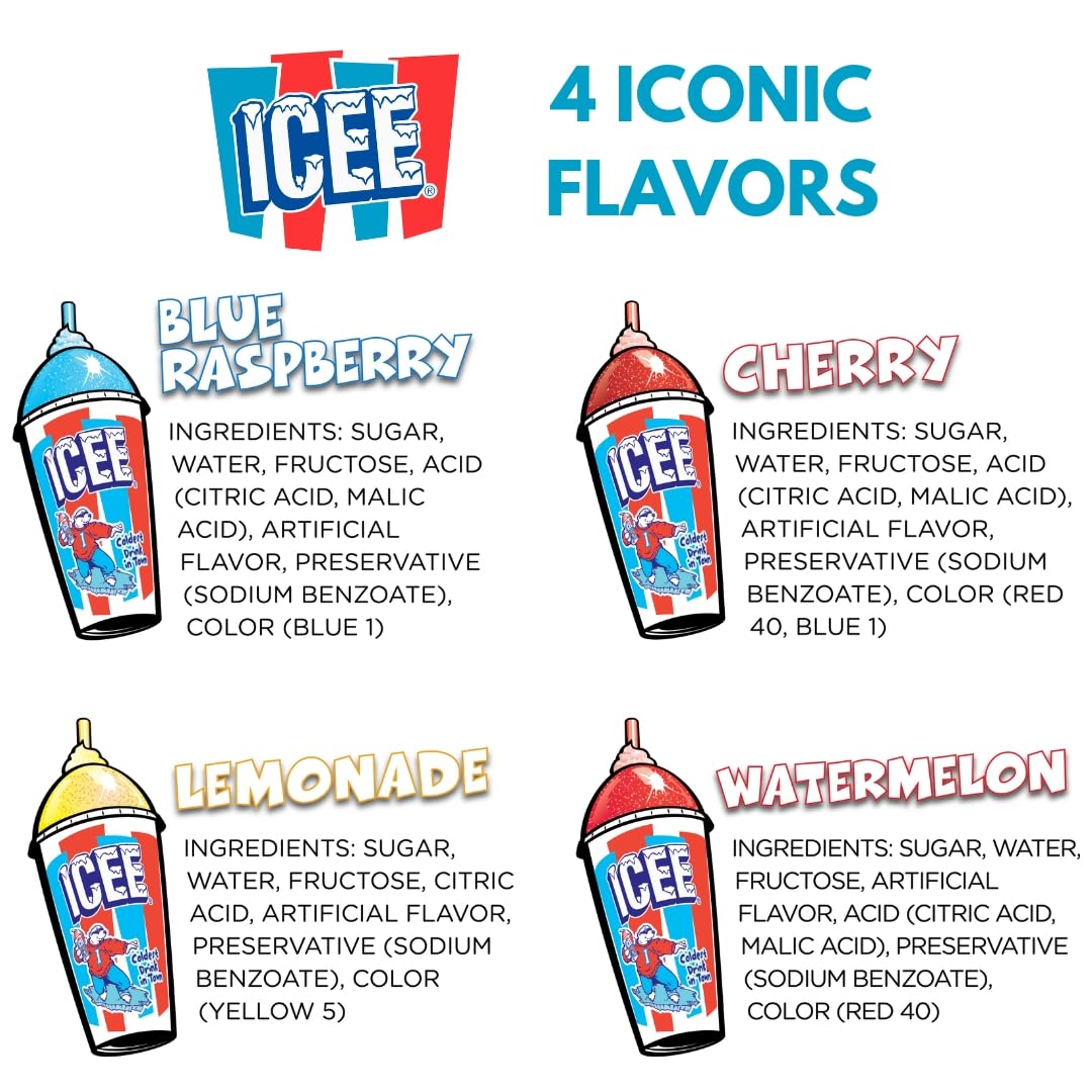 Fizz Creations ICEE 4 Pack Slushie Syrups — Watermelon, Lemonade, Blue Raspberry & Cherry