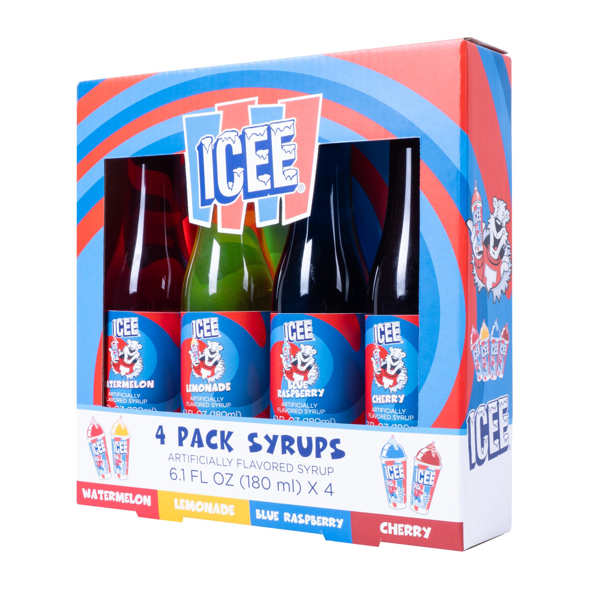 Fizz Creations ICEE 4 Pack Slushie Syrups — Watermelon, Lemonade, Blue Raspberry & Cherry