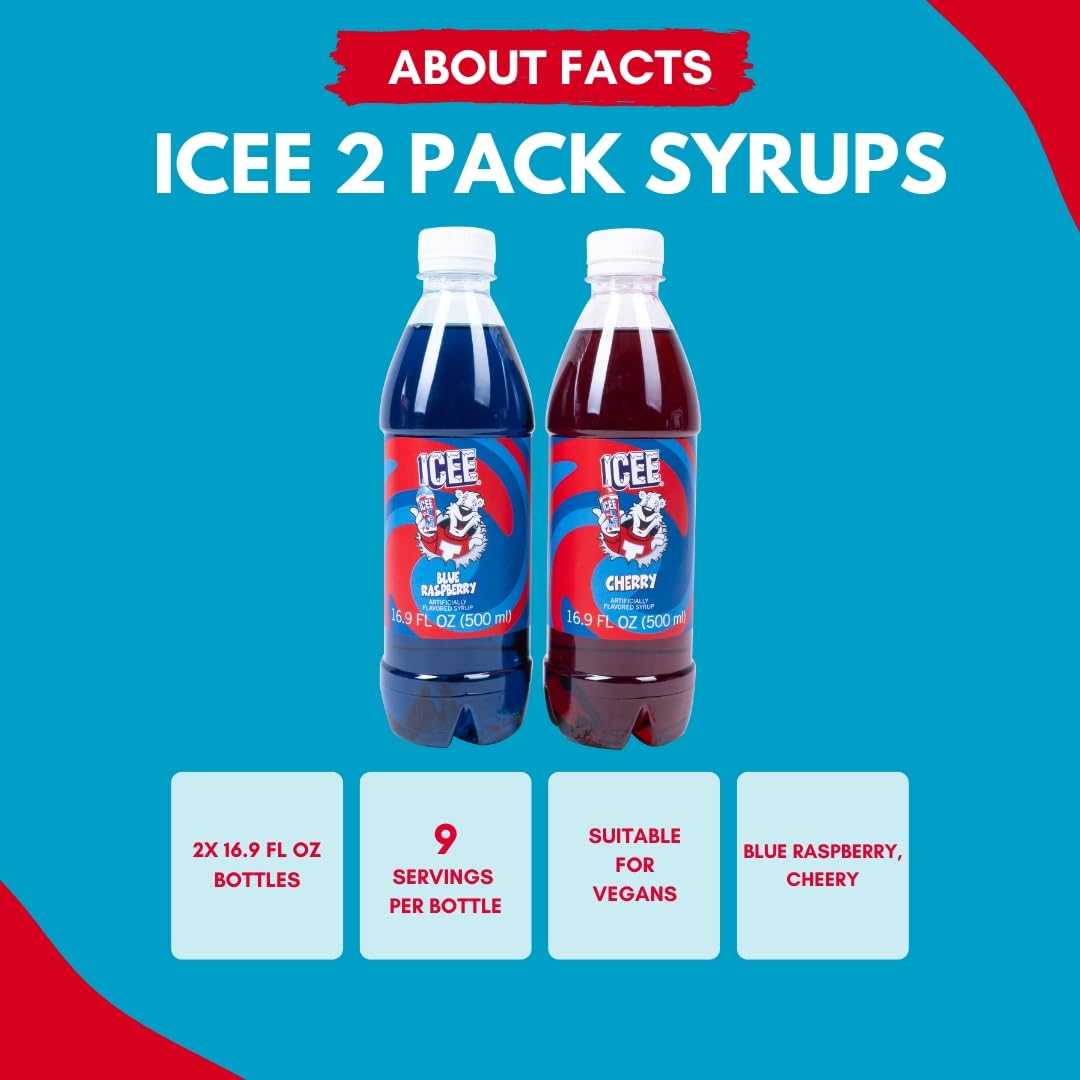 Fizz Creations ICEE 2 Pack Slushie Syrups – Blue Raspberry & Cherry, 2 x 16.9 oz