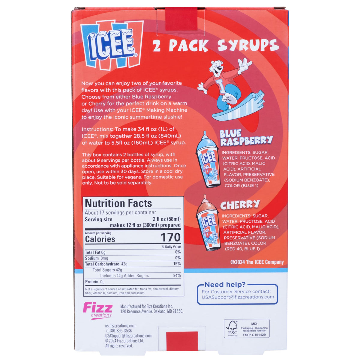 Fizz Creations ICEE 2 Pack Slushie Syrups – Blue Raspberry & Cherry, 2 x 16.9 oz