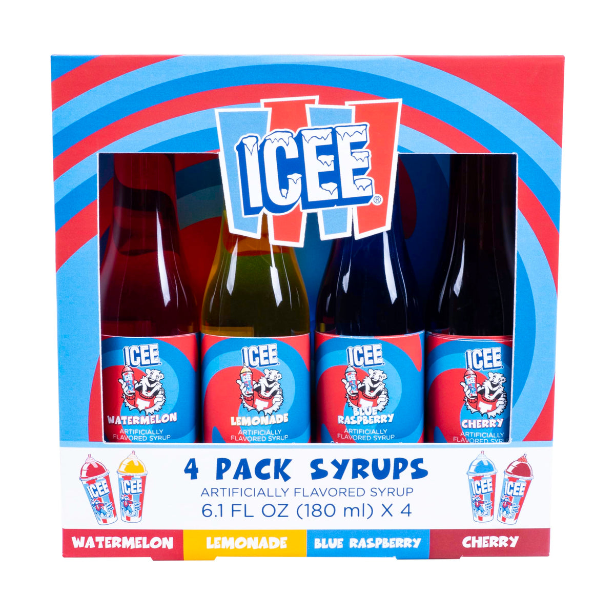 Fizz Creations ICEE 4 Pack Slushie Syrups — Watermelon, Lemonade, Blue Raspberry & Cherry