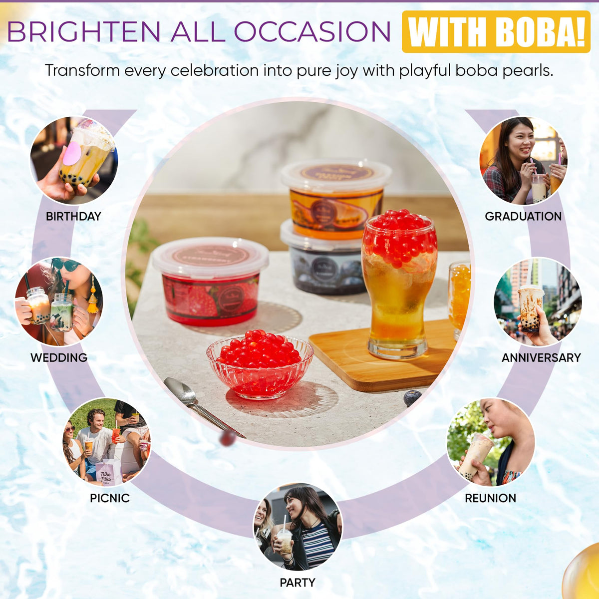 Fizzleaf Popping Boba Pearls Trio – Strawberry, Blueberry & Passion Fruit – 3x490g Pack for Bubble Tea