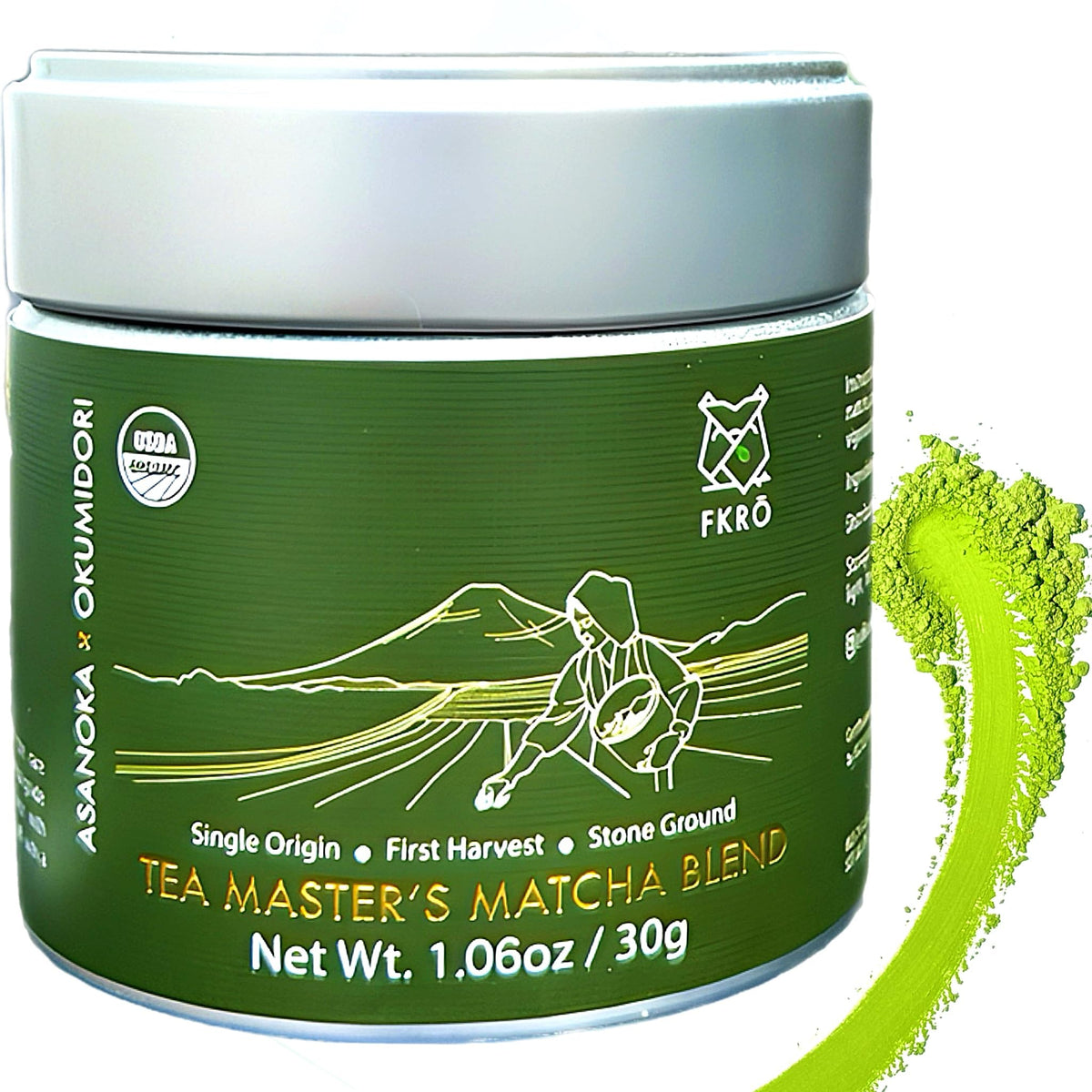 FKRO Organic Ceremonial Grade Matcha Powder – First Harvest 30g Tin, Single Origin