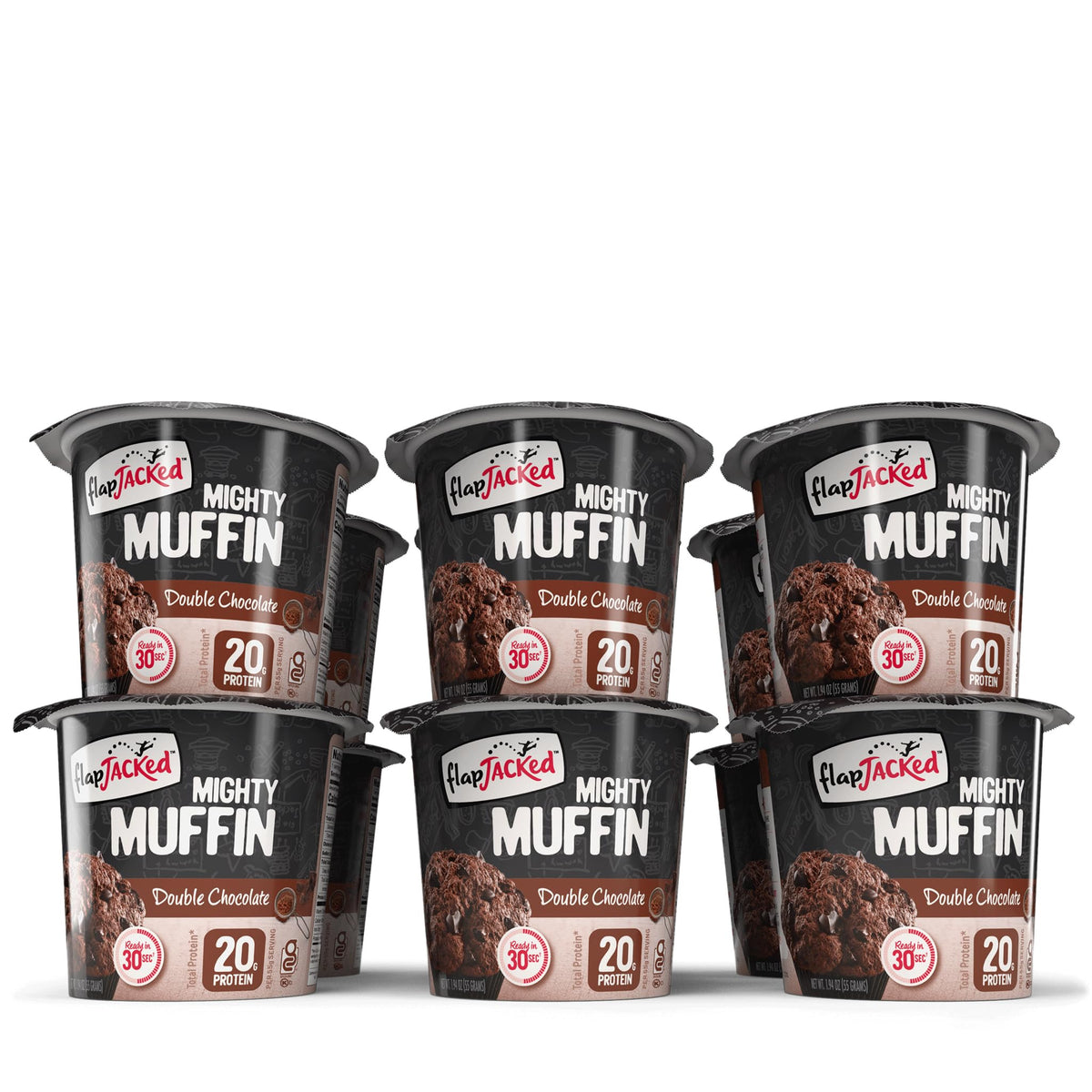 FlapJacked Mighty Muffins - Gluten-Free Double Chocolate, 12 Pack | 20g Protein, Under 10g Sugar