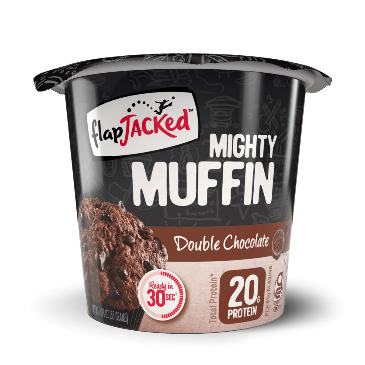 FlapJacked Mighty Muffins - Gluten-Free Double Chocolate, 12 Pack | 20g Protein, Under 10g Sugar
