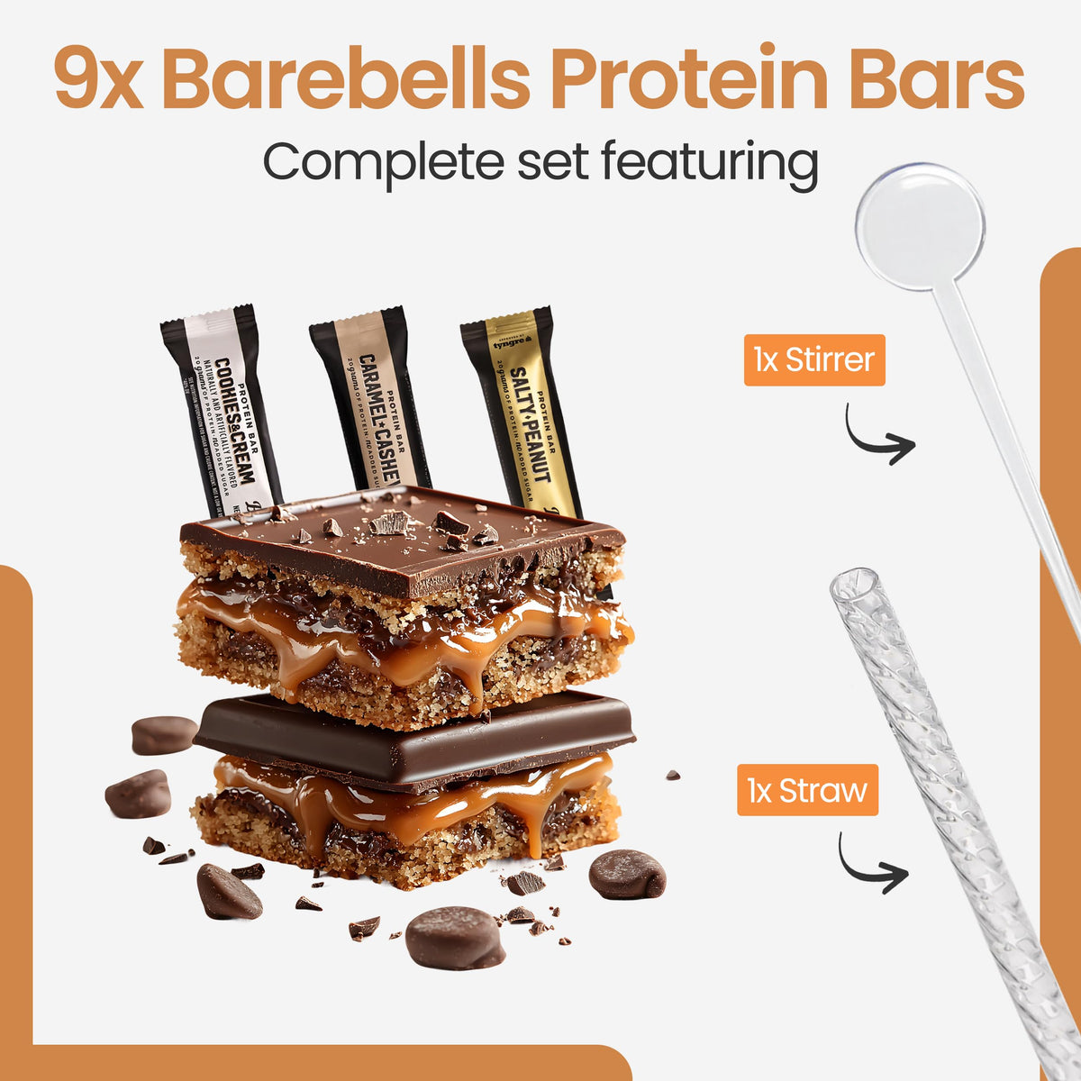 Flexfinity Barebells Protein Bars Variety Pack (9 Count) – Salty Peanut, Caramel Cashew & Cookies and Cream