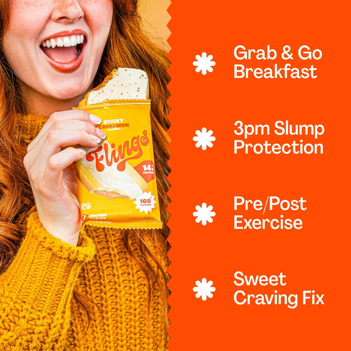 Flings Protein Pastries – 14g Protein, 4g Fiber, 160 Calories | Gluten Free Sticky Cinnamon (8 Pack)