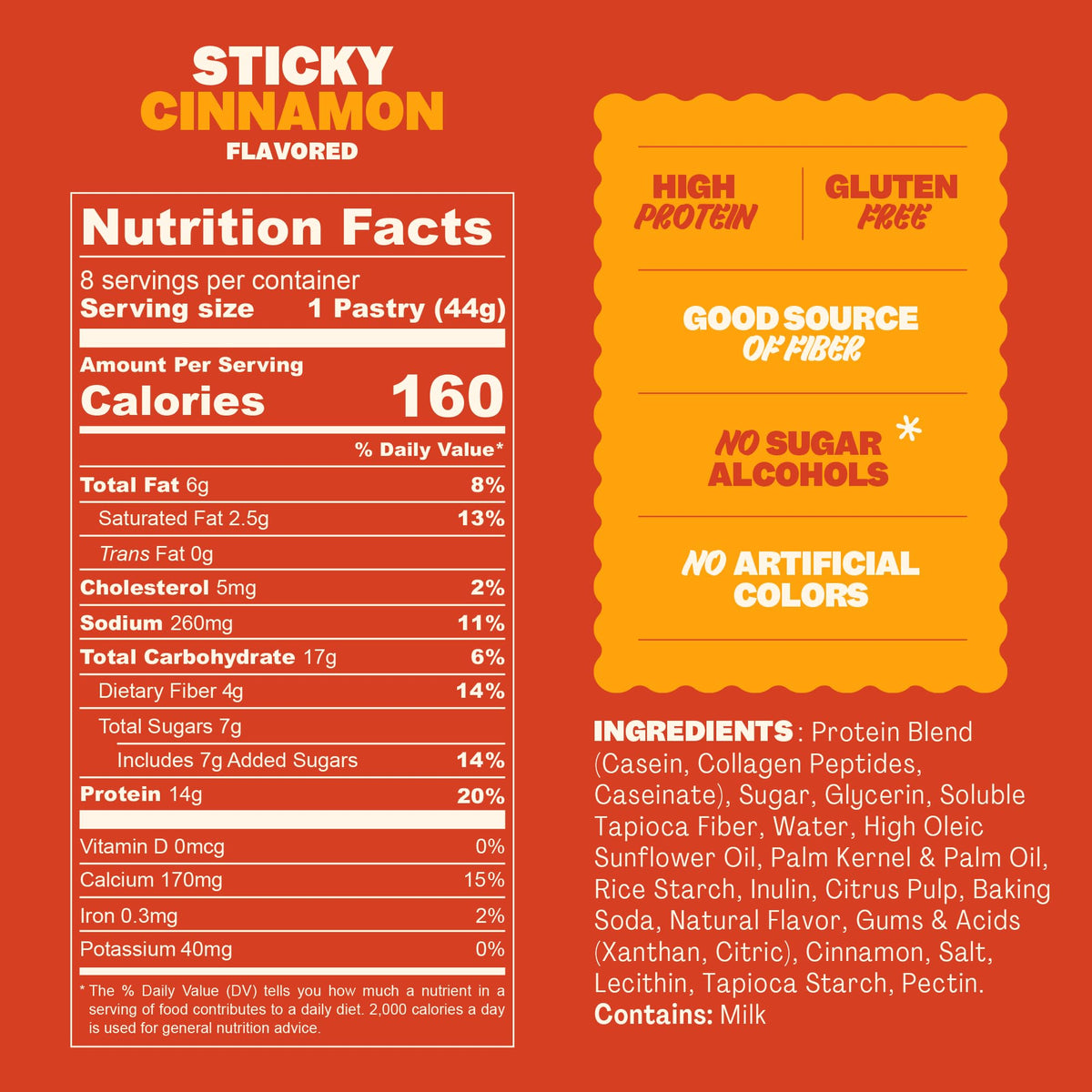 Flings Protein Pastries – 14g Protein, 4g Fiber, 160 Calories | Gluten Free Sticky Cinnamon (8 Pack)