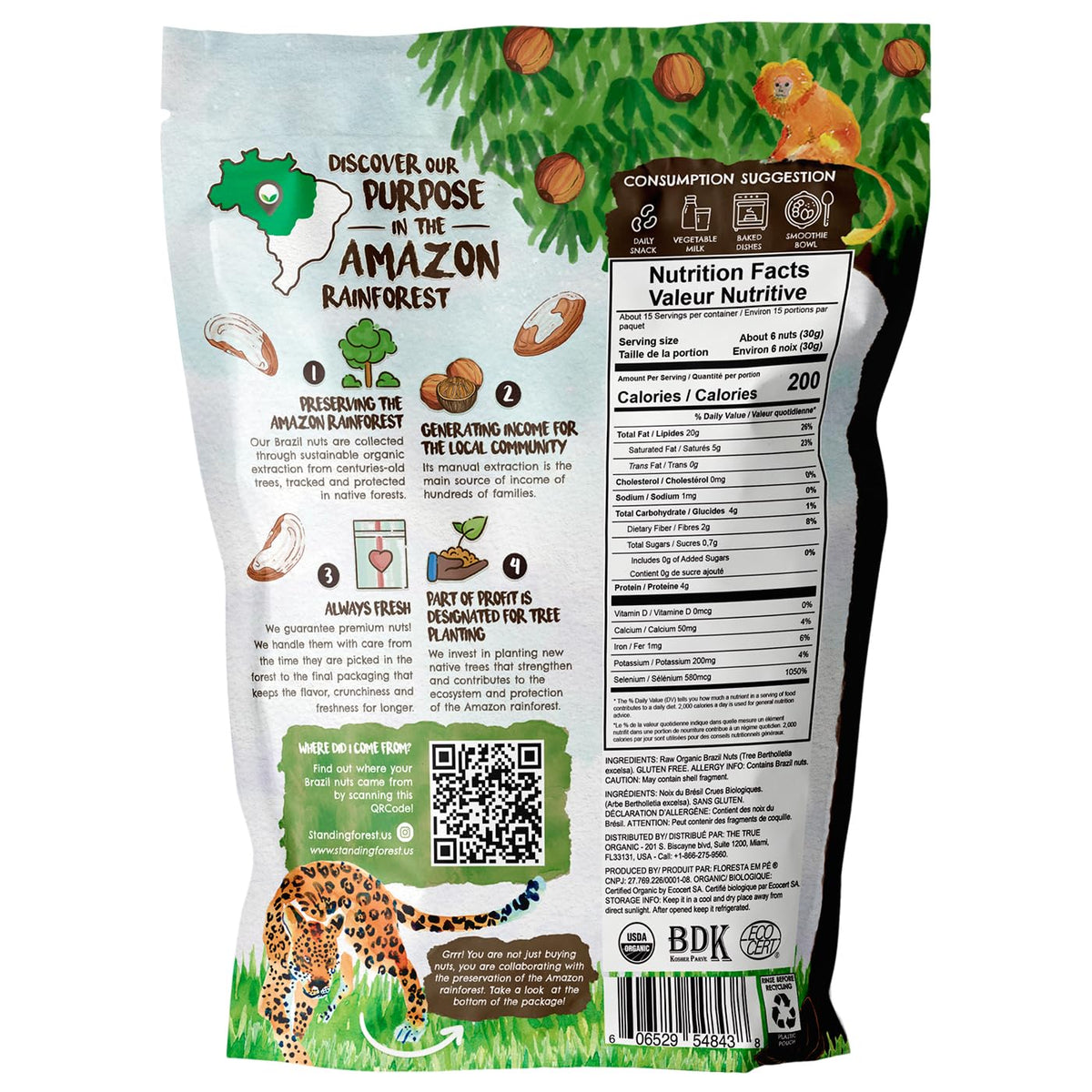 Snack The True Organic Brazil Nuts 15 oz – Raw & Unsalted – Kosher – Vegan & Gluten Free | Floresta em Pé | Forest Up
