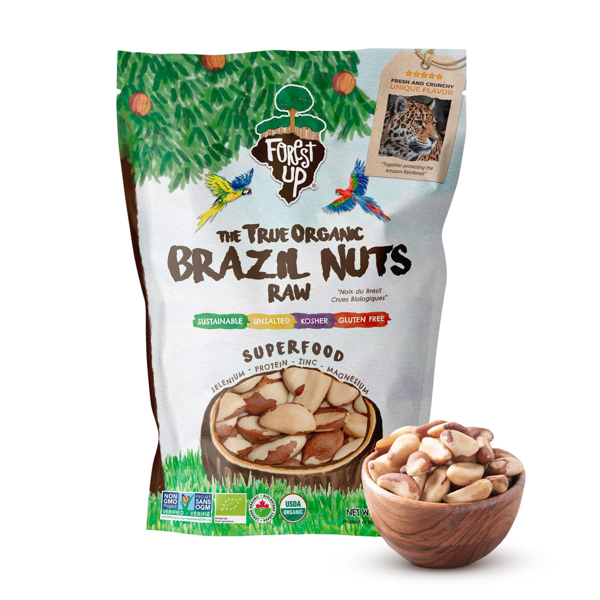 Snack The True Organic Brazil Nuts 15 oz – Raw & Unsalted – Kosher – Vegan & Gluten Free | Floresta em Pé | Forest Up