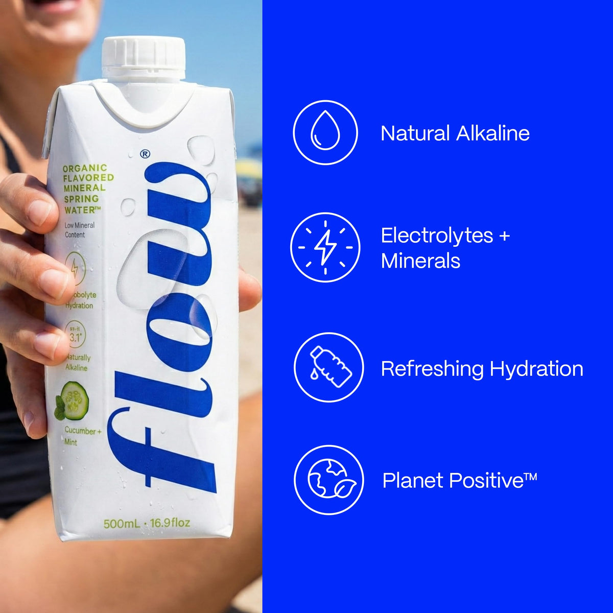 Flow Alkaline Spring Water – Cucumber & Mint, 12-Pack (16.9 fl oz) | Electrolytes, Minerals & Eco-Friendly Packaging