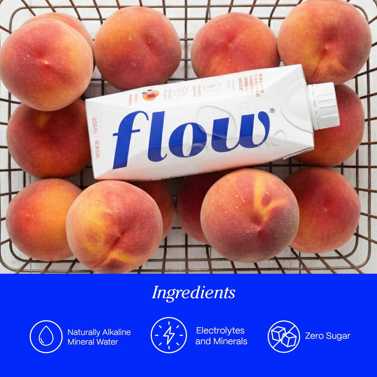 Flow Mineral Spring Water – Organic Peach & Blueberry, 12 Pack | pH 8.1, Electrolytes, Zero Sugar