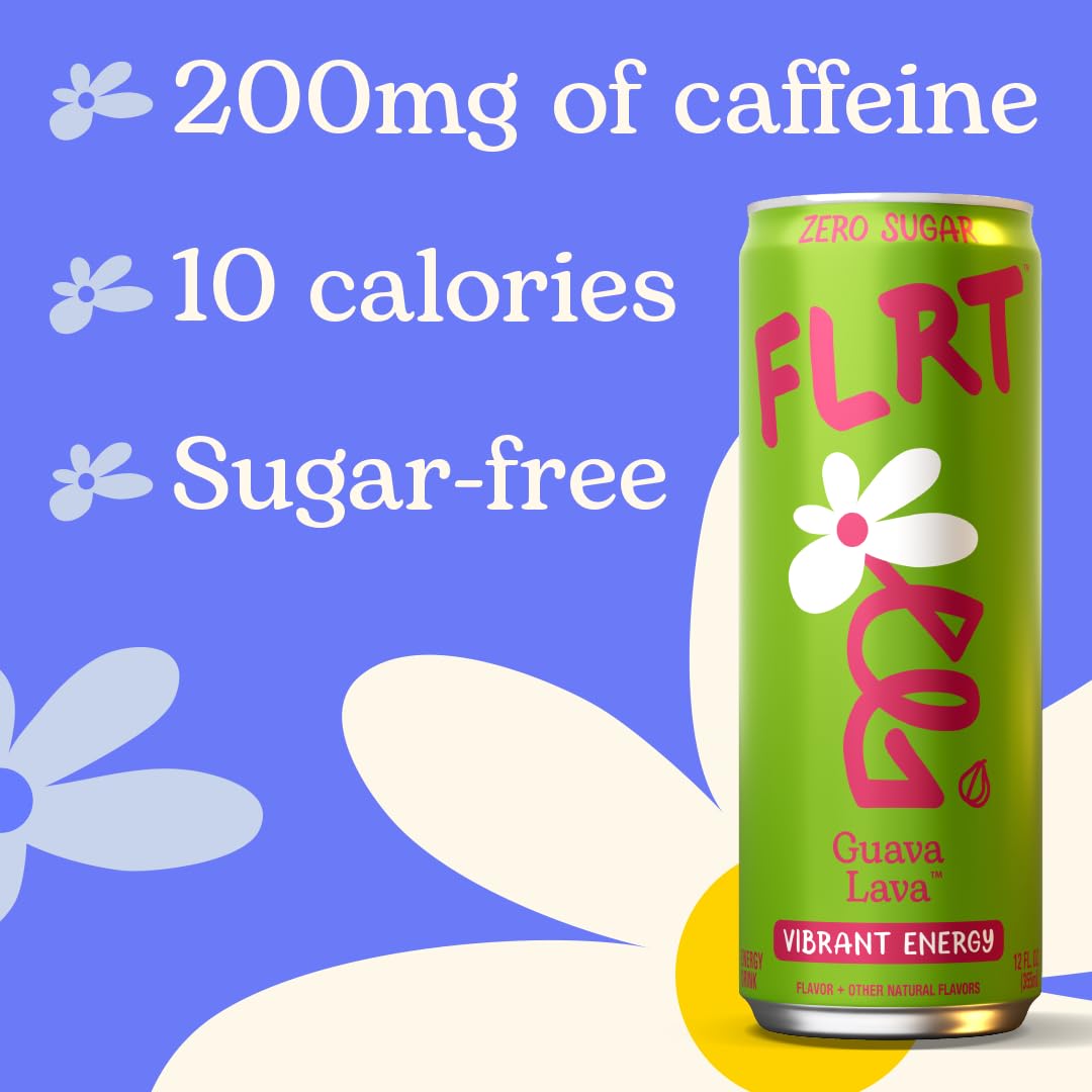 FLRT Energy Guava Lava — Sugar-Free, 200mg Caffeine, 10 Calories, 12 Fl Oz Cans (Pack of 12)