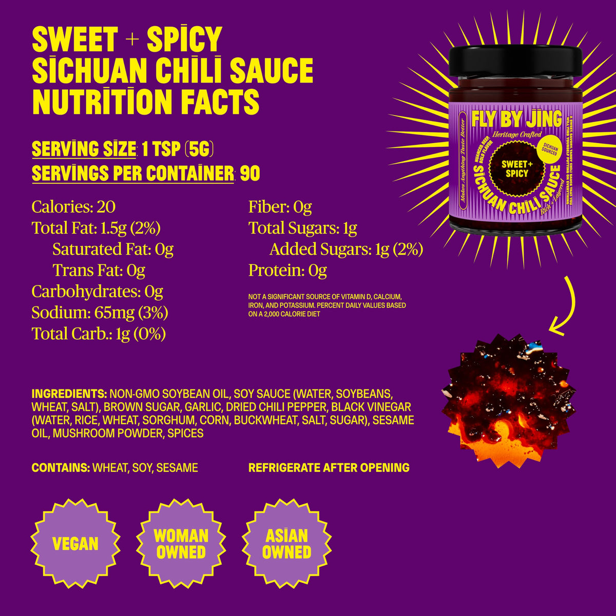 FLYBYJING XL Sweet + Spicy Sichuan Chili Sauce – 16oz vegan, all-purpose drizzle