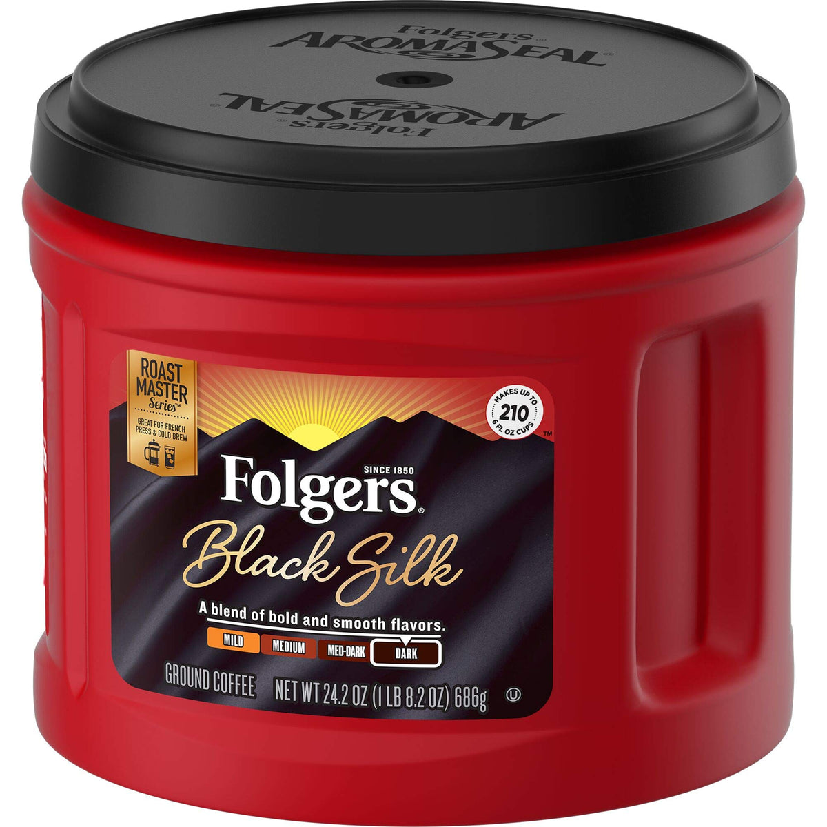 Folgers Black Silk Dark Roast Ground Coffee – 24.2 oz | Bold & Smooth