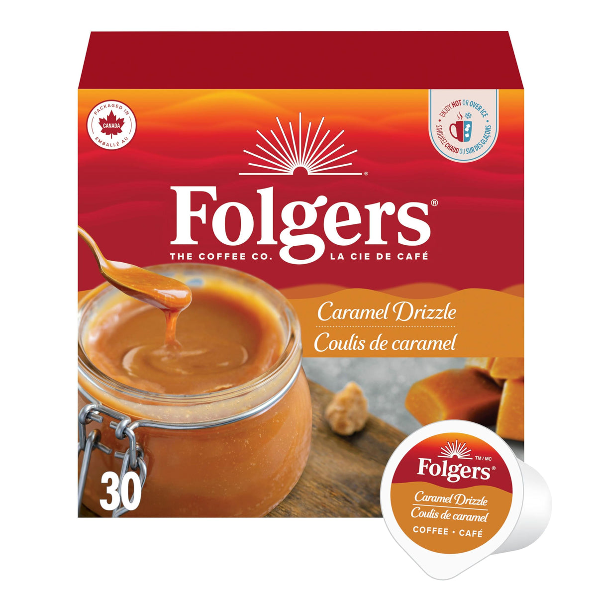 Folgers Caramel Drizzle Flavoured Coffee | 30-Count K-Cup Pods for Keurig