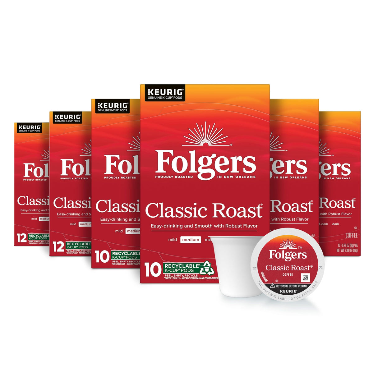 Folgers Classic Roast Keurig K-Cup Pods, Medium Roast — Six 60-Count Boxes