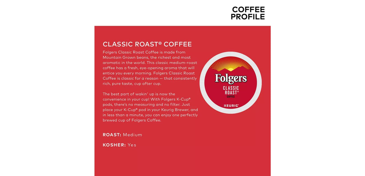Folgers Classic Roast K-Cup for Keurig Brewers – Medium Roast, 48 Count