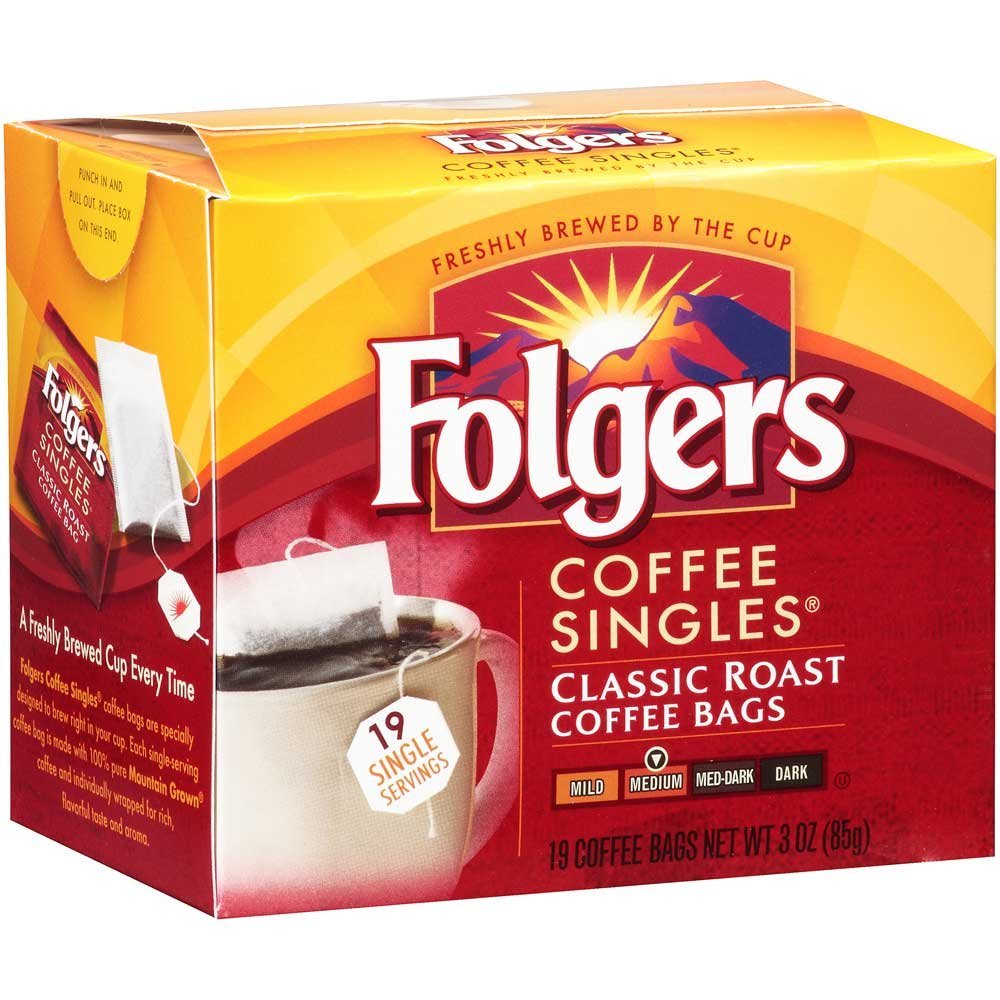 Folgers Coffee Singles – 19 Packets per Box, 12 Boxes per Case | Convenient Single-Serve Coffee