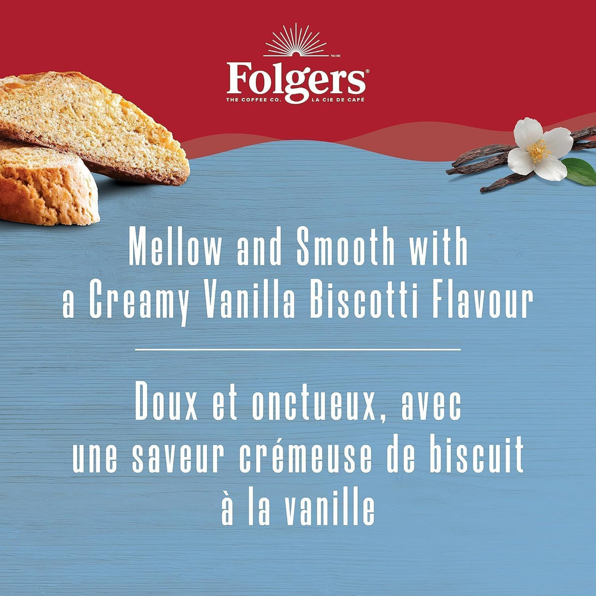 Folgers Vanilla Biscotti K-Cups – 30 Count, 270 g / 9.5 oz Box (Imported from Canada)