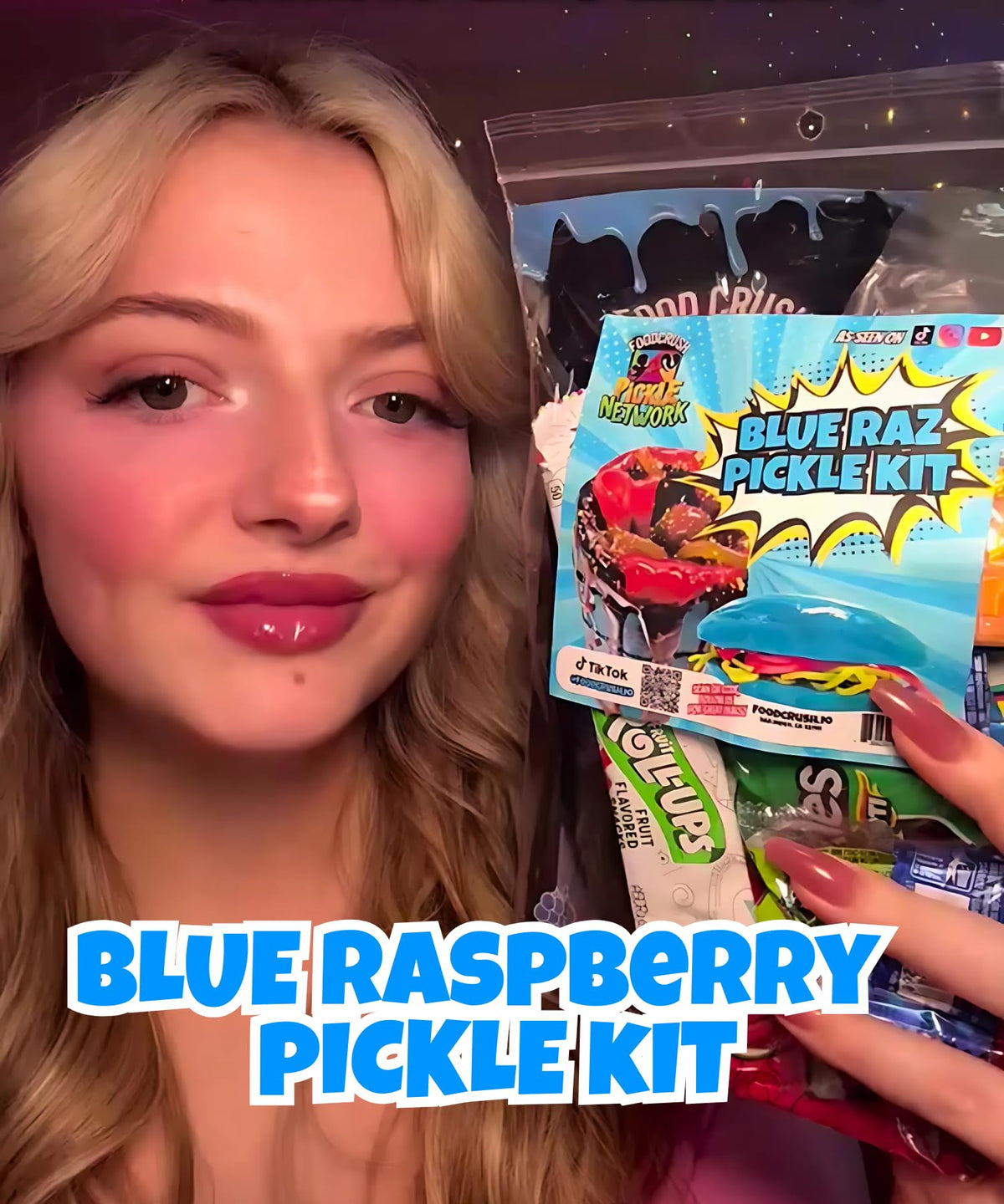 Food Crush Chamoy Pickle Kit For 2 + Blue Raspberry Pickle Kit – 22 Pieces | TikTok Candy Gift Set