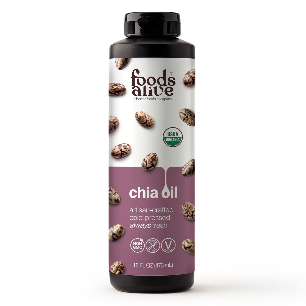 Foods Alive Organic Chia Oil | Cold-Pressed 16 oz | Omega-3 Rich & Plant-Based