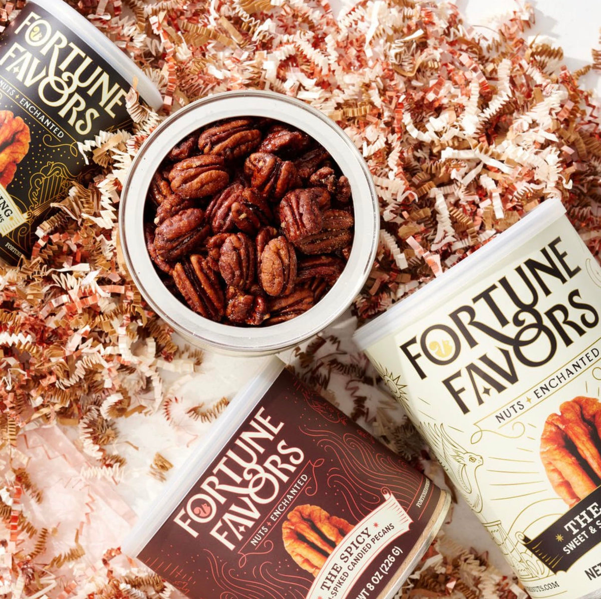 Fortune Favors Candied Pecans – Sweet & Salty Snack, Handcrafted Small Batches, USA-Grown Pecans (16oz, Classic)