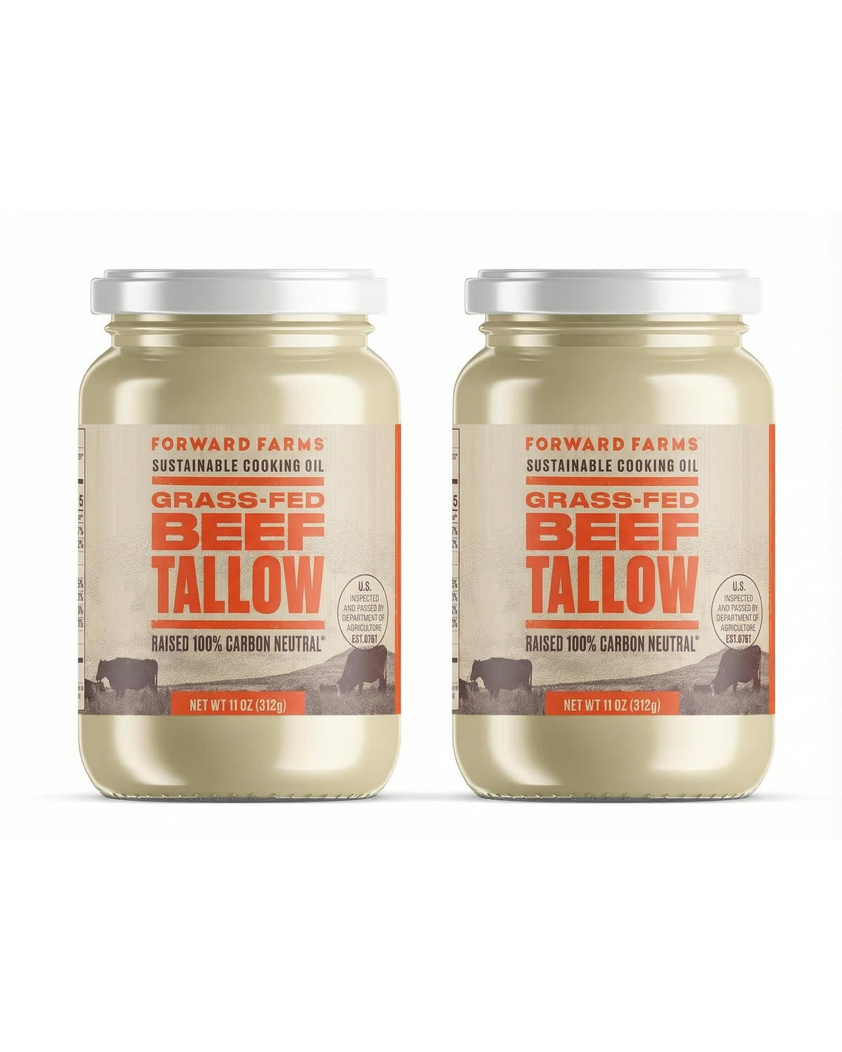 Forward Farms Beef Tallow – 100% Carbon Neutral, Grass-Fed & Grass-Finished, 11oz Jar (2 Pack)