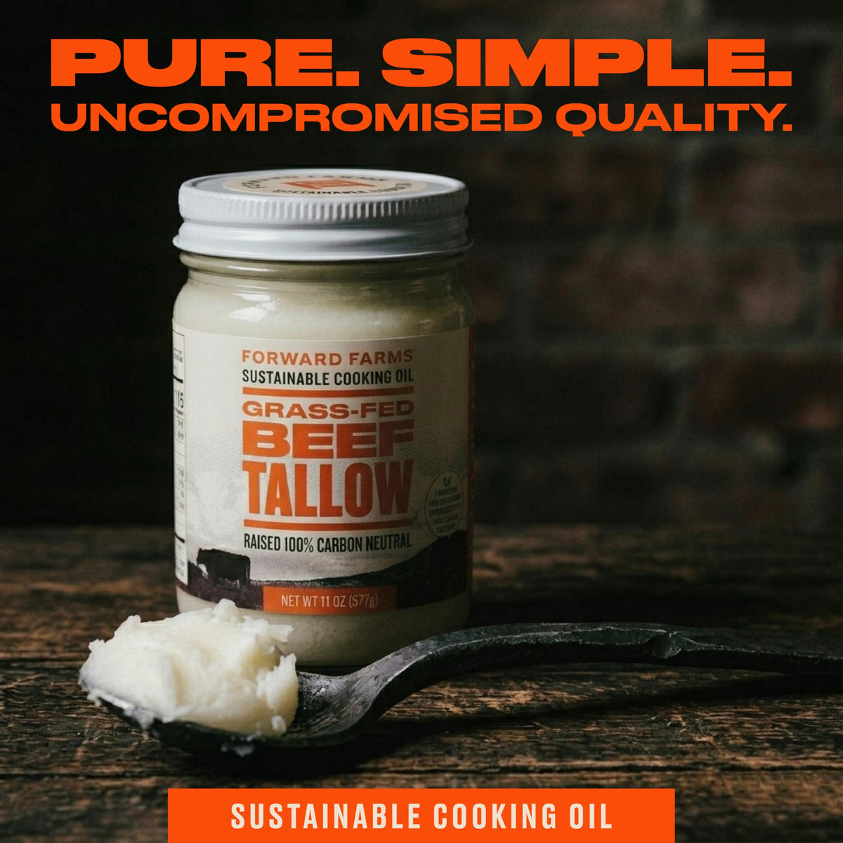 Forward Farms Beef Tallow – 100% Carbon Neutral, Grass-Fed & Grass-Finished, 11oz Jar (2 Pack)