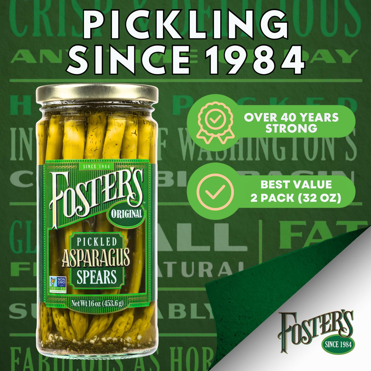 Foster's Since 1984 Pickled Asparagus Spears – Original 16oz Two-Pack