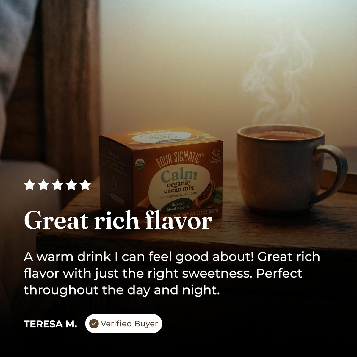 Four Sigmatic Mushroom Hot Cacao with Reishi – Organic, Vegan, 2-Pack (10 Packets Each)