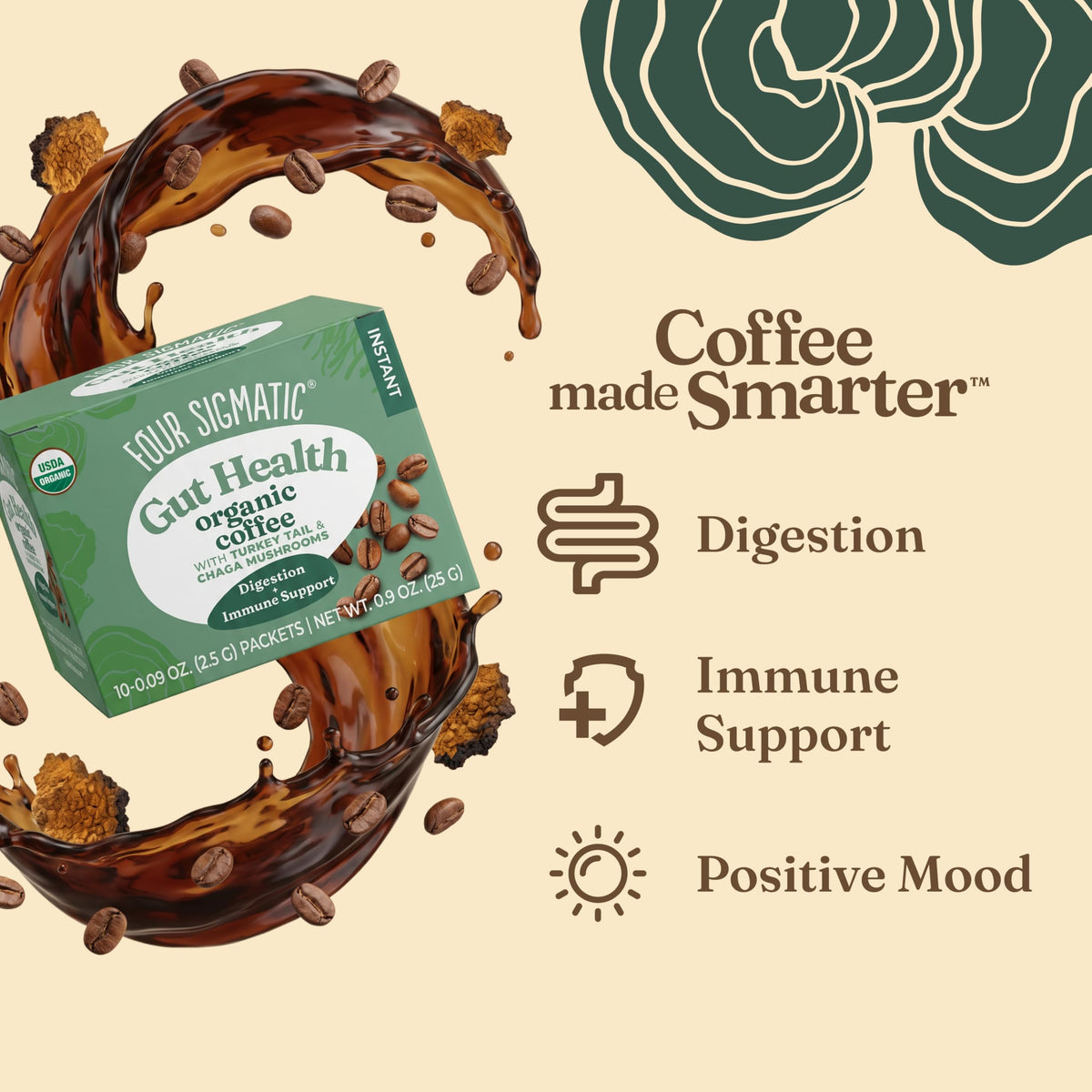 Four Sigmatic Mushroom Coffee Mix Cordyceps & Chaga — Pack of 3 (30 Packets Total)
