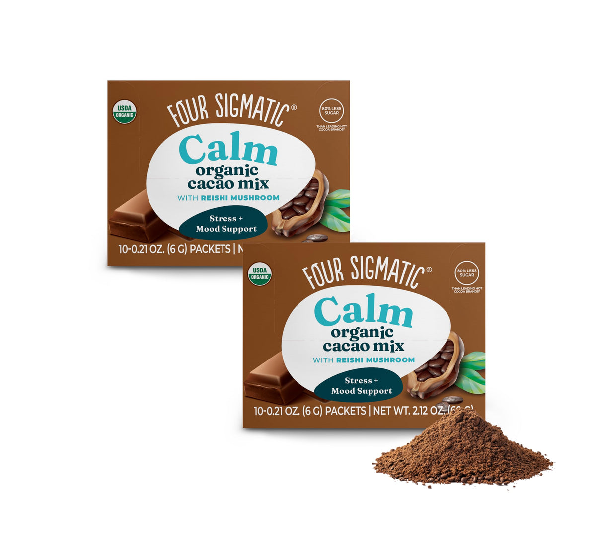 Four Sigmatic Mushroom Hot Cacao with Reishi – Organic, Vegan, 2-Pack (10 Packets Each)