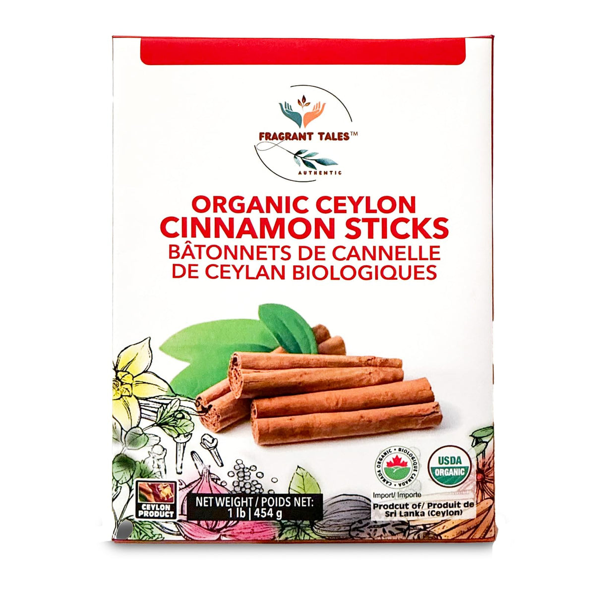Fragrant Tales Premium Organic Ceylon Cinnamon Sticks - 1 lb | True Ceylon, USDA Certified Organic, Non-GMO, Gluten-Free