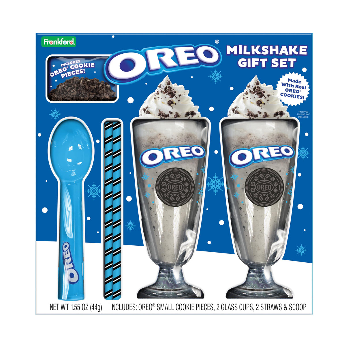 Frankford OREO Cookies & Cream Milkshake Gift Set – 2 Glass Cups, Straws, and Scoop