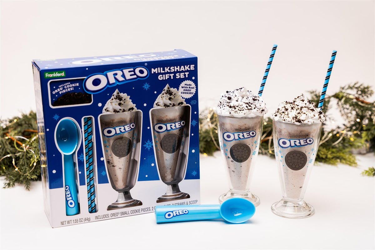 Frankford OREO Cookies & Cream Milkshake Gift Set – 2 Glass Cups, Straws, and Scoop