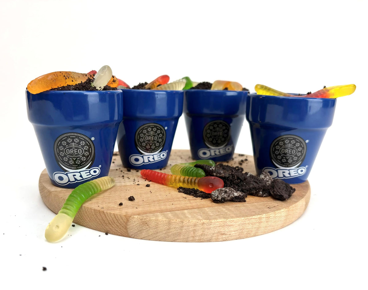 Frankford OREO DIY Dirt Cake Kit — Real Cookie Pieces, Gummy Worms & Ceramic Cups