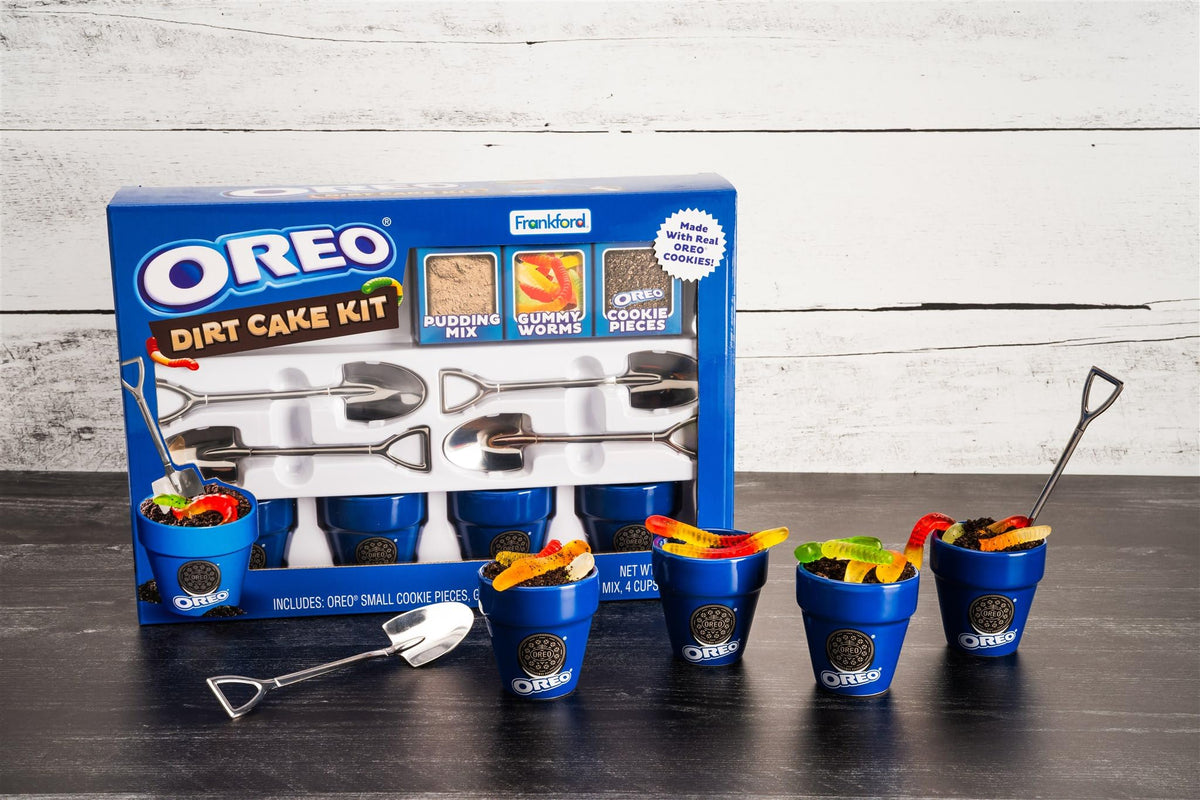 Frankford OREO DIY Dirt Cake Kit — Real Cookie Pieces, Gummy Worms & Ceramic Cups