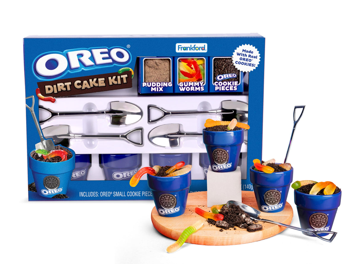 Frankford OREO DIY Dirt Cake Kit — Real Cookie Pieces, Gummy Worms & Ceramic Cups