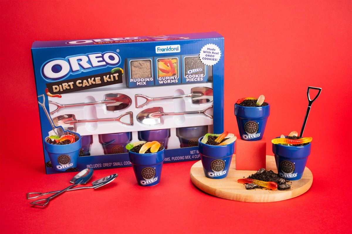 Frankford OREO DIY Dirt Cake Kit — Real Cookie Pieces, Gummy Worms & Ceramic Cups