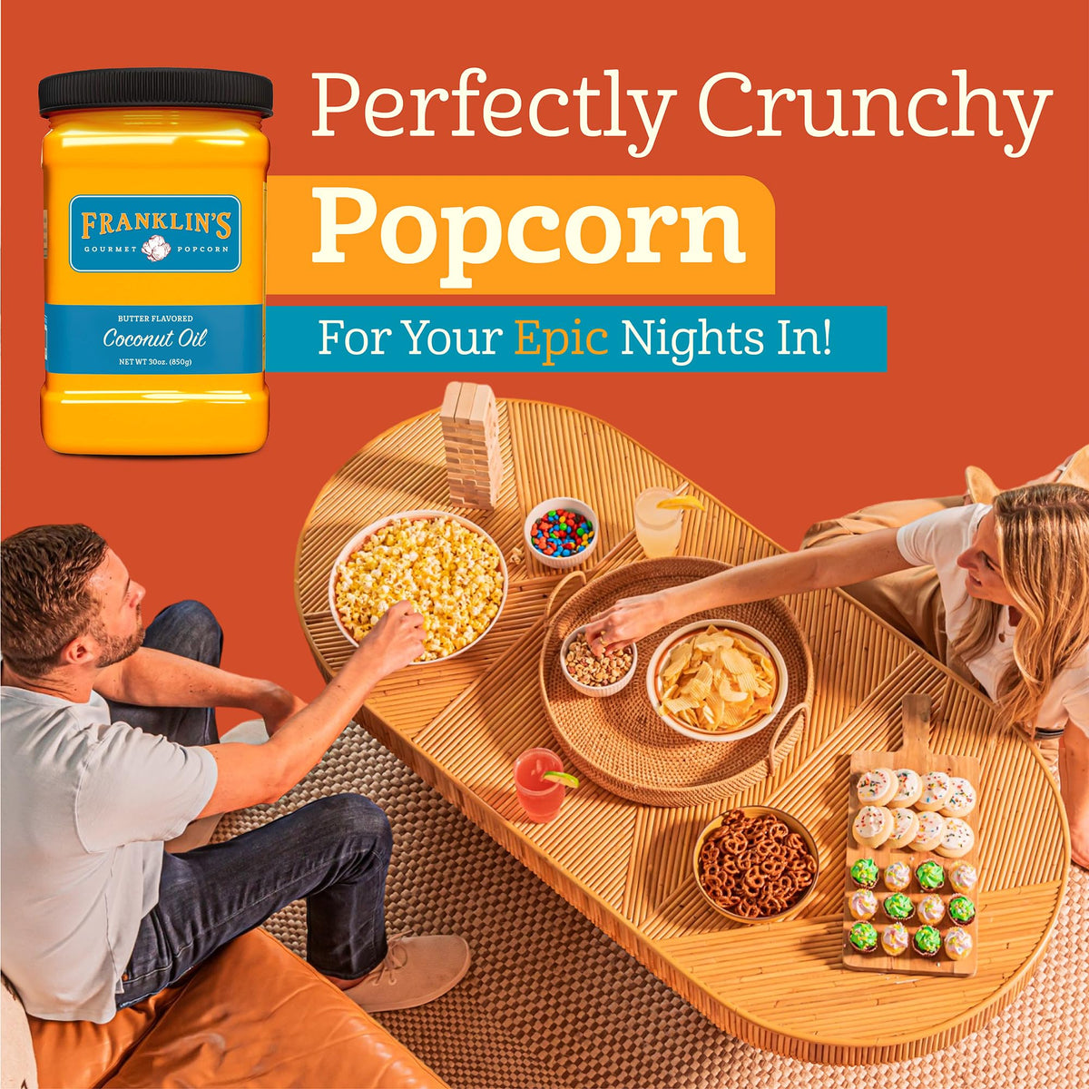 Franklin's Gourmet Popcorn Butter Flavored Coconut Oil - 30 oz, Zero Trans Fat, Vegan & Gluten Free