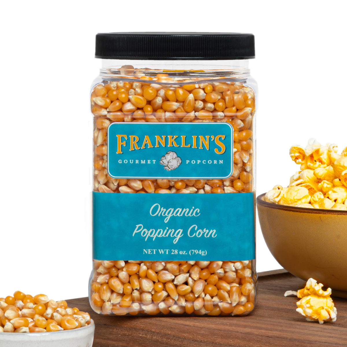 Franklin's Gourmet Popcorn Organic Kernels – 28oz Tub, Non-GMO & All-Natural