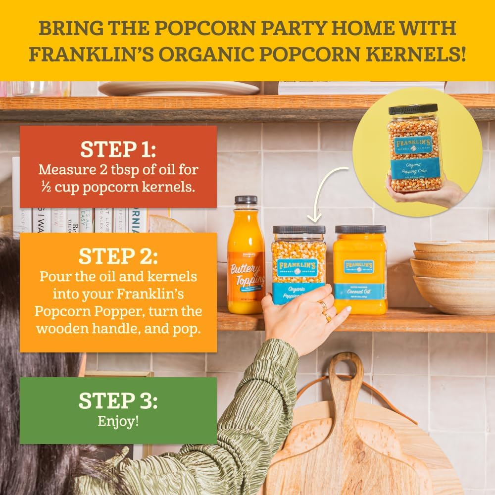 Franklin's Gourmet Popcorn Organic Kernels – 28oz Tub, Non-GMO & All-Natural