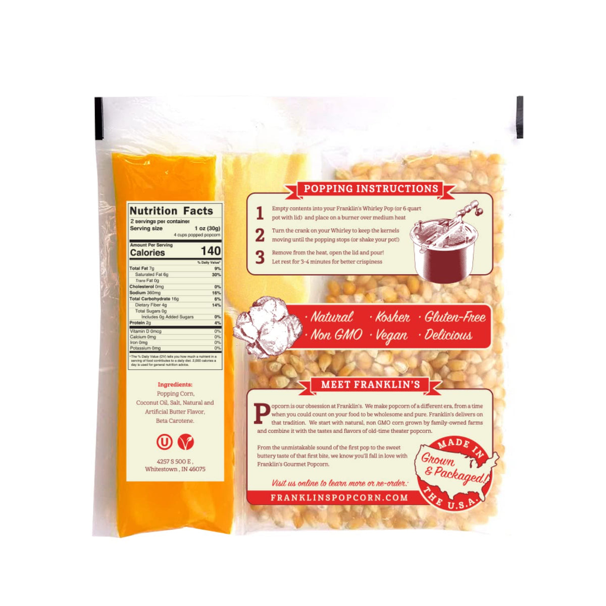 Franklin's Gourmet Popcorn All-In-One 4oz Pack (10-Count) for Popcorn Machines — Made in USA