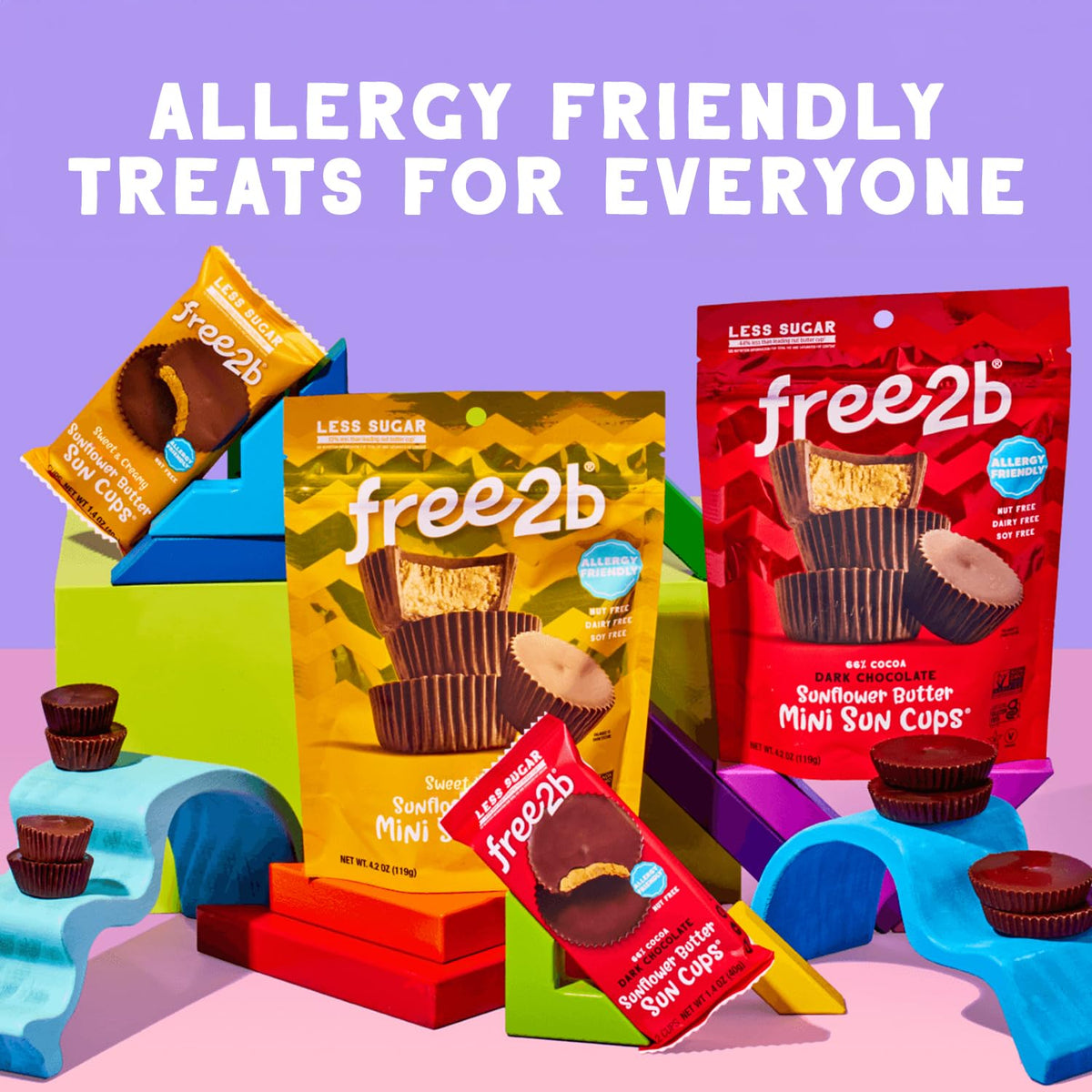 Free2b Sunflower Butter Mini Cups – Allergy-Friendly, Gluten-Free, Dairy-Free, Nut-Free, Soy-Free (4.2 oz Bag, Pack of 3)